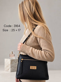 3164 — Zip Pocket Shoulder Bag — Black