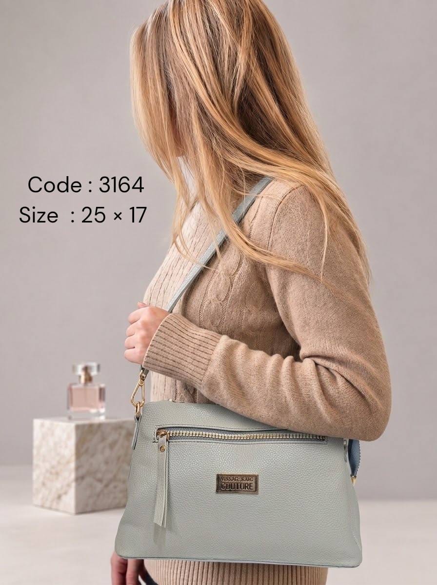 3164 — Zip Pocket Shoulder Bag — Light Grey