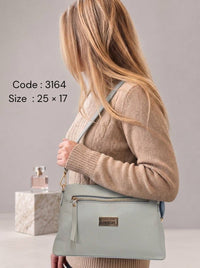 3164 — Zip Pocket Shoulder Bag — Light Grey
