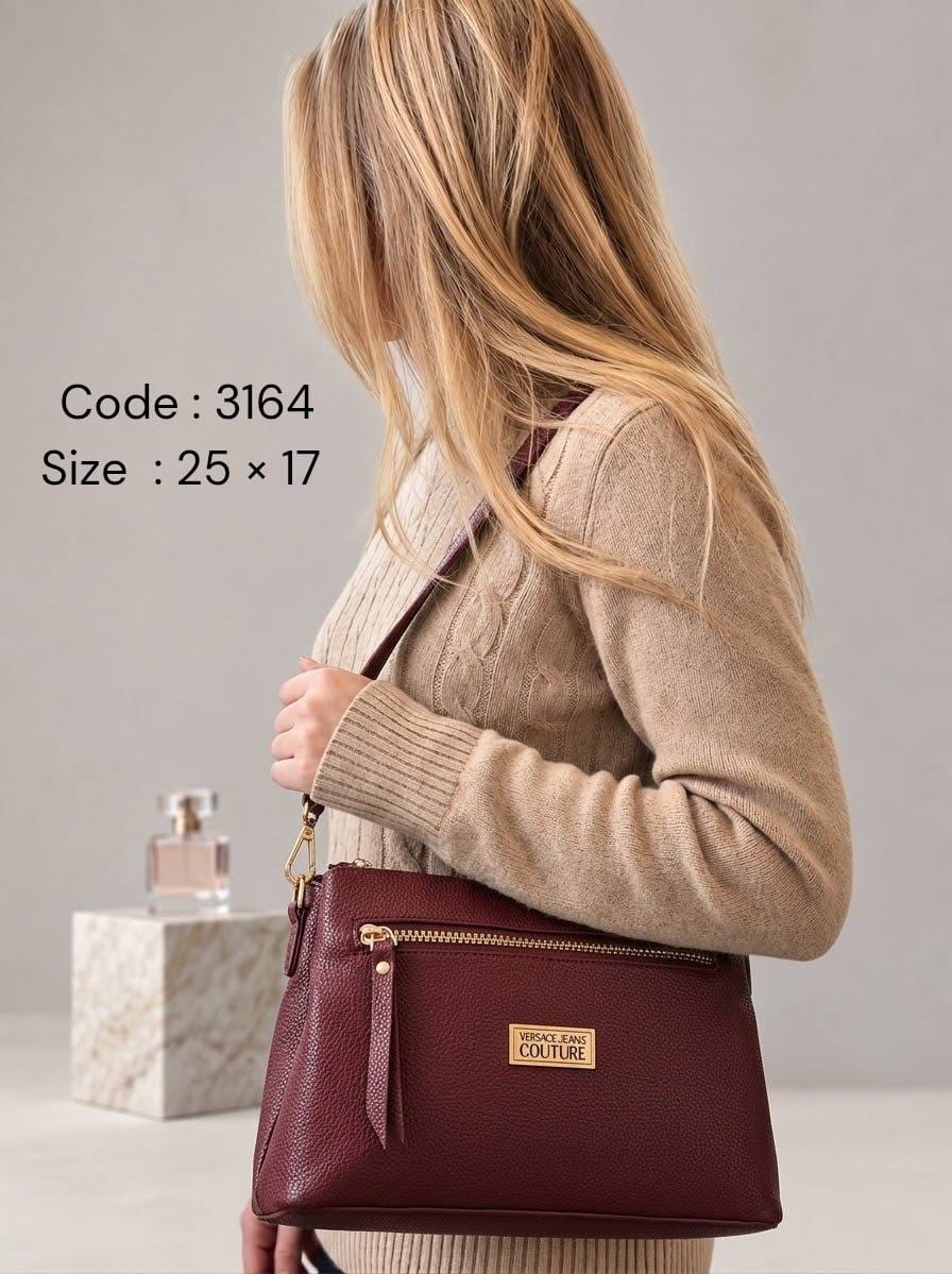 3164 — Zip Pocket Shoulder Bag — Burgundy