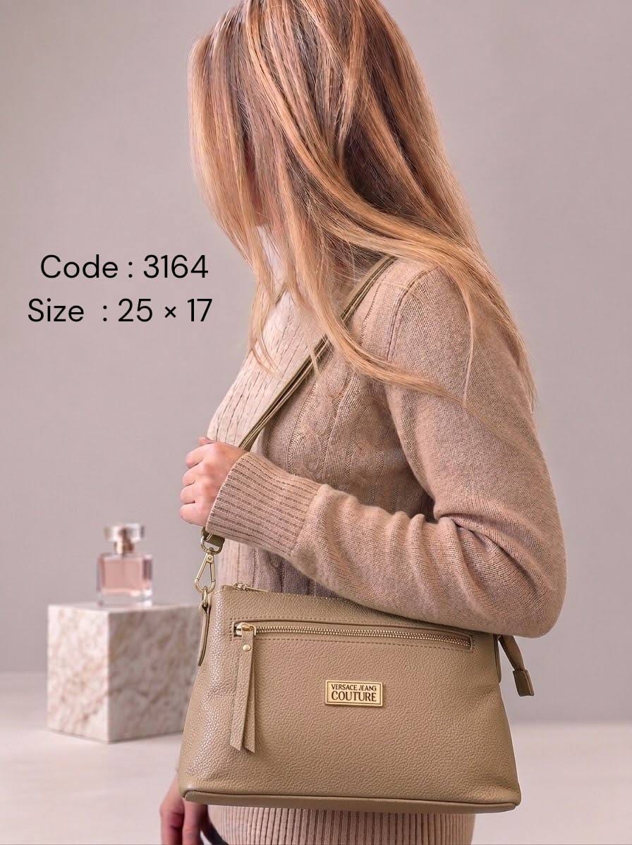 3164 — Zip Pocket Shoulder Bag — Beige