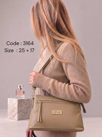 3164 — Zip Pocket Shoulder Bag — Beige