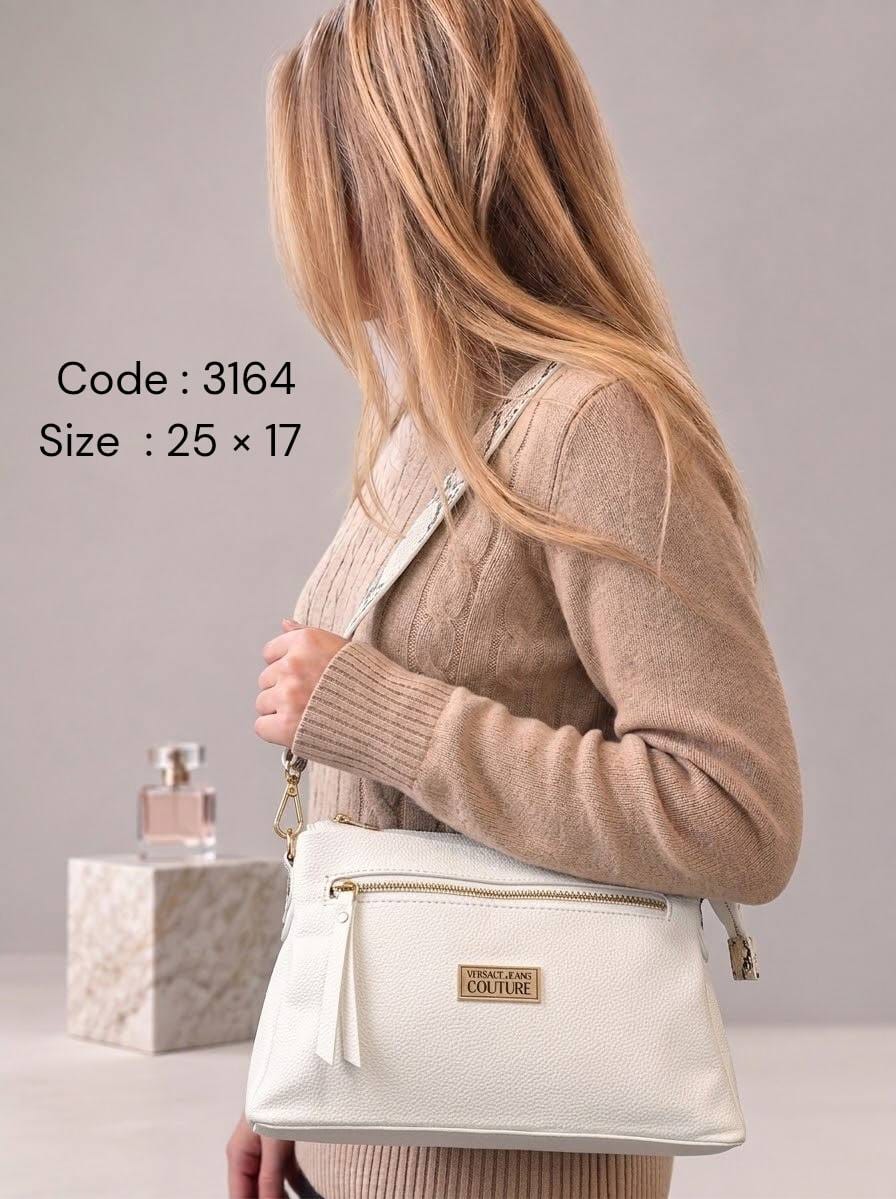 3164 — Zip Pocket Shoulder Bag — White