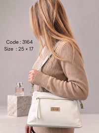 3164 — Zip Pocket Shoulder Bag — White