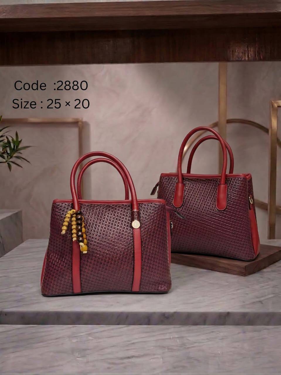 2880 — Tassel Detail Top Handle Bag — Burgundy