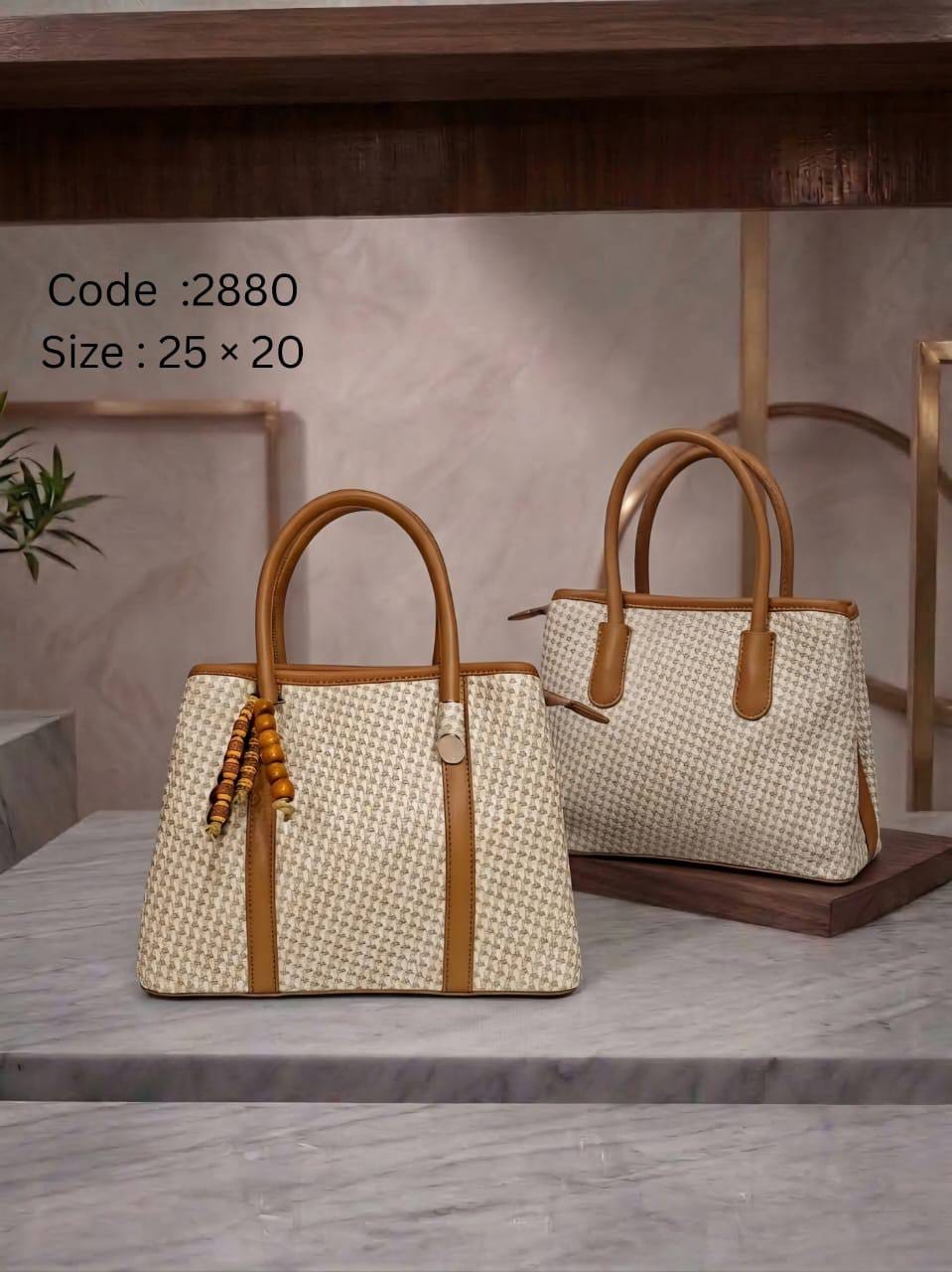 2880 — Tassel Detail Top Handle Bag — Cream / Tan
