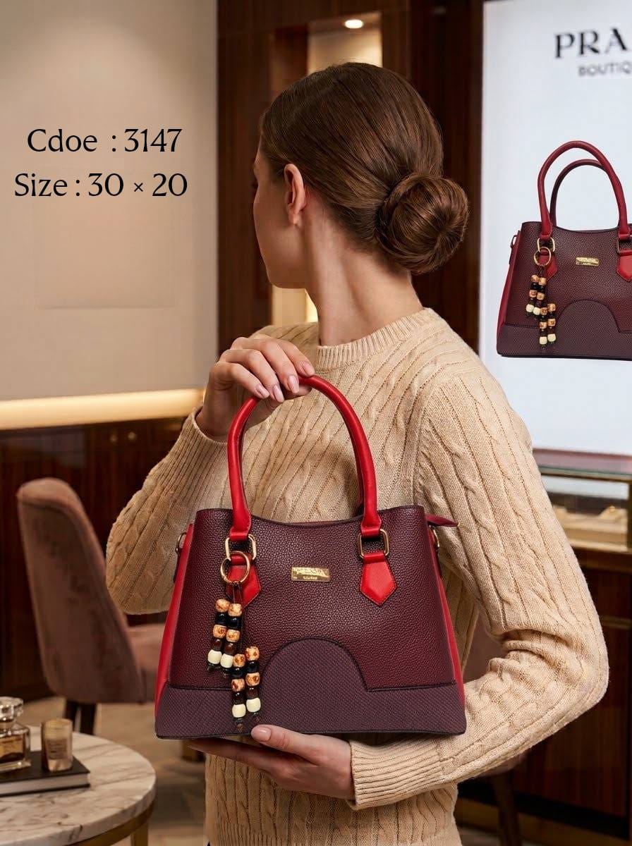 3147 — Scallop Panel Top Handle Bag — Burgundy
