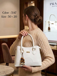 3147 — Scallop Panel Top Handle Bag — White