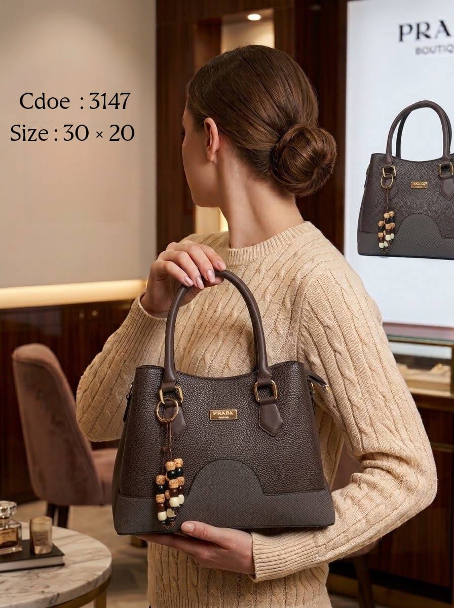 3147 — Scallop Panel Top Handle Bag — Brown