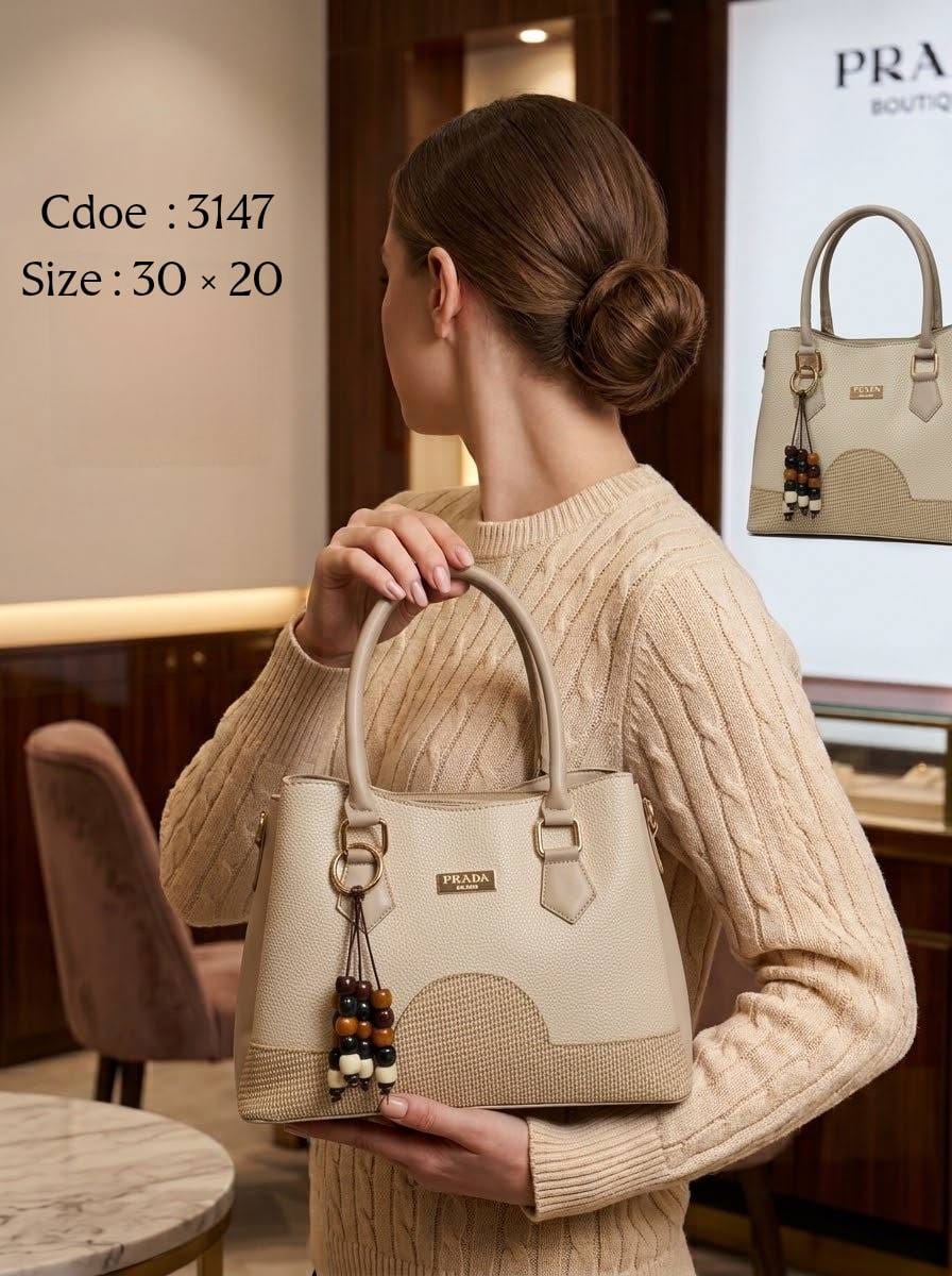 3147 — Scallop Panel Top Handle Bag — Cream / Beige
