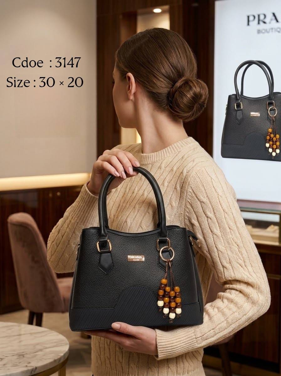 3147 — Scallop Panel Top Handle Bag — Black