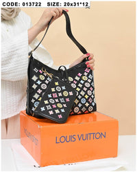 013722 — Colorful Shoulder Bag with Pouch — Black
