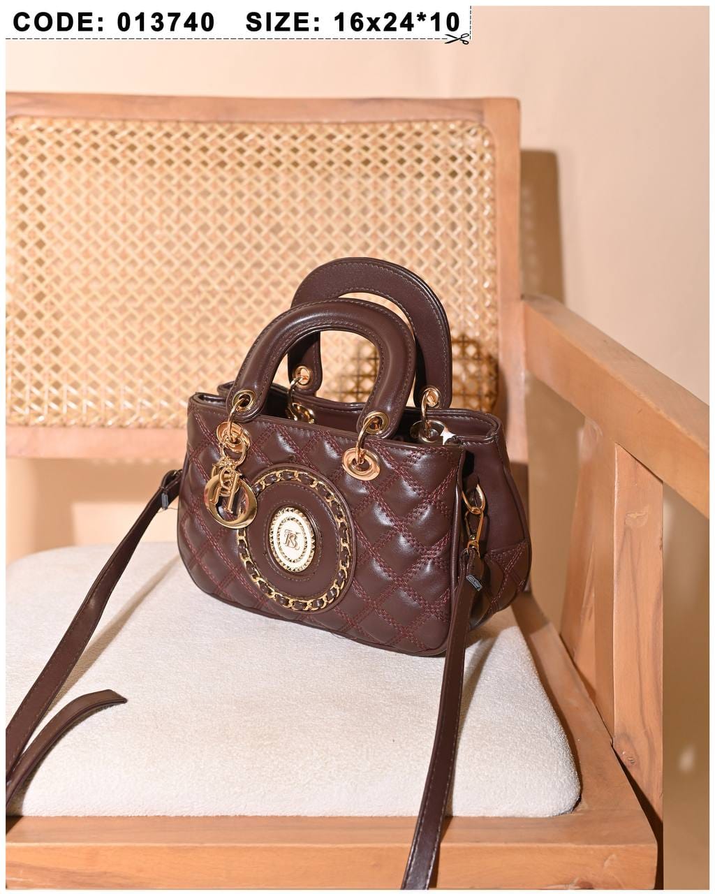 013740 — Quilted Medallion Top Handle Bag — Brown