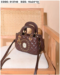 013740 — Quilted Medallion Top Handle Bag — Brown