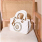 013740 — Quilted Medallion Top Handle Bag — White