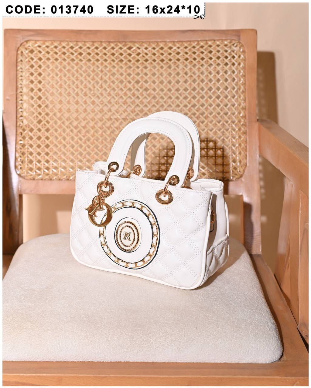 013740 — Quilted Medallion Top Handle Bag — White