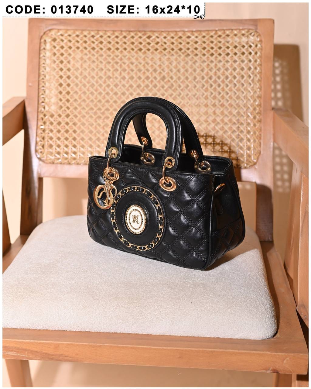 013740 — Quilted Medallion Top Handle Bag — Black