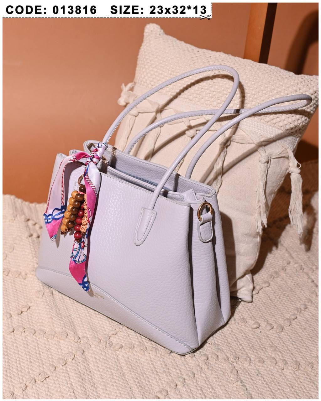 013816 — Scarf Detail Structured Tote — Lilac