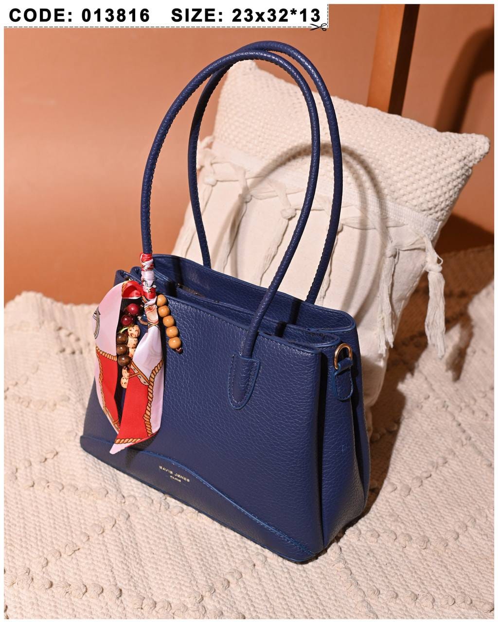 013816 — Scarf Detail Structured Tote — Navy