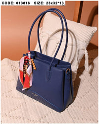 013816 — Scarf Detail Structured Tote — Navy