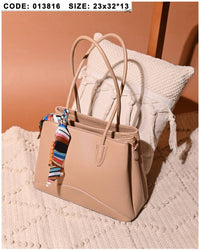 013816 — Scarf Detail Structured Tote — Beige