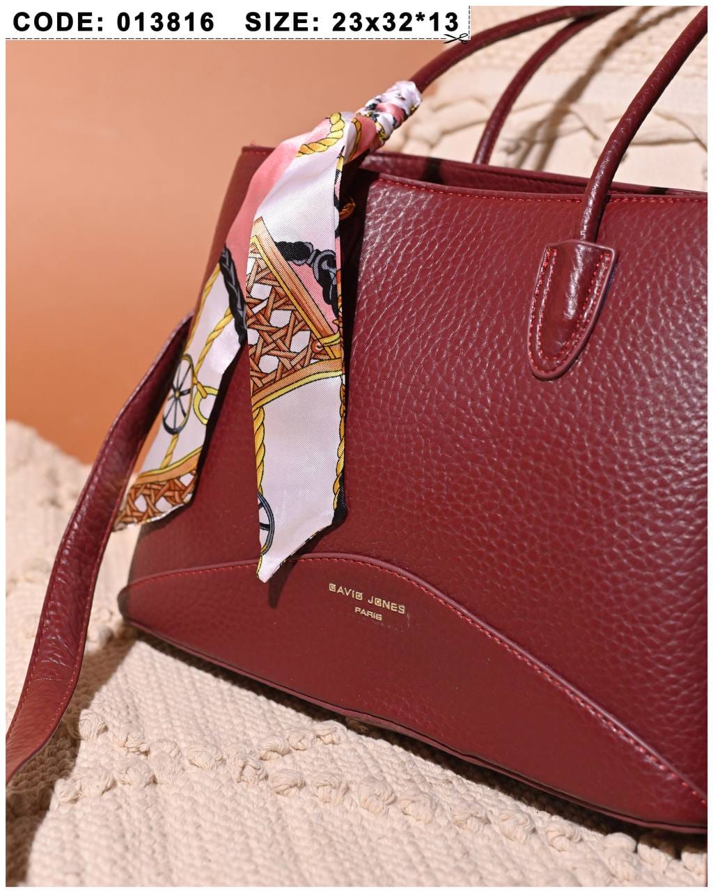 013816 — Scarf Detail Structured Tote — Burgundy