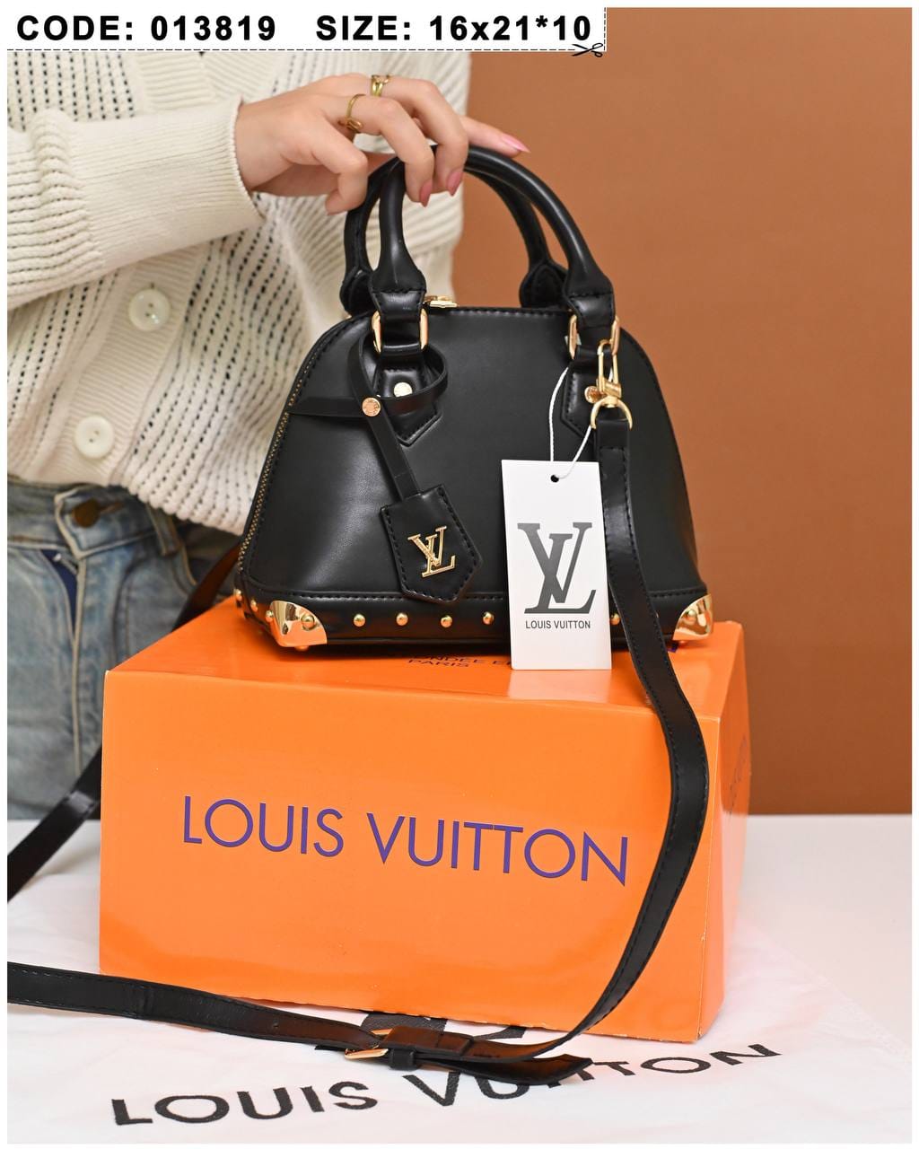 013819 — Stud Trim Dome Handbag — Black