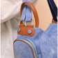 011040 — Denim Blue side-pocket shoulder handbag detail, 24 × 30 × 15 (Denim Blue)