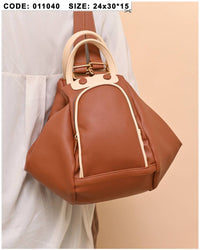011040 — Tan side-pocket shoulder handbag front, 24 × 30 × 15 (Tan)