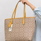 011100 — Beige and Yellow long-handle tote bag front, 30 × 35 × 12 (Beige and Yellow)