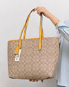 011100 — Beige and Yellow long-handle tote bag front, 30 × 35 × 12 (Beige and Yellow)