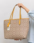 011100 — Beige and Yellow long-handle tote bag front, 30 × 35 × 12 (Beige and Yellow)