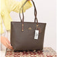 011100 — Brown long-handle tote bag front, 30 × 35 × 12 (Brown)
