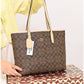 011100 — Brown and Cream long-handle tote bag front, 30 × 35 × 12 (Brown and Cream)