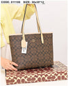 011100 — Brown and Cream long-handle tote bag front, 30 × 35 × 12 (Brown and Cream)