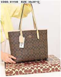 011100 — Brown and Cream long-handle tote bag front, 30 × 35 × 12 (Brown and Cream)