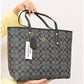 011100 — Grey and Black long-handle tote bag detail, 30 × 35 × 12 (Grey and Black)