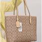 011100 — Beige and Cream long-handle tote bag detail, 30 × 35 × 12 (Beige and Cream)