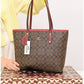 011100 — Brown and Red long-handle tote bag front, 30 × 35 × 12 (Brown and Red)