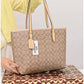 011100 — Beige and Cream long-handle tote bag front, 30 × 35 × 12 (Beige and Cream)
