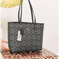 011100 — Grey and Black long-handle tote bag front, 30 × 35 × 12 (Grey and Black)