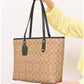 011100 — Beige and Black long-handle tote bag detail, 30 × 35 × 12 (Beige and Black)