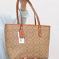 011100 — Beige and Tan long-handle tote bag detail, 30 × 35 × 12 (Beige and Tan)