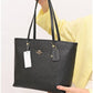011100 — Black long-handle tote bag front, 30 × 35 × 12 (Black)