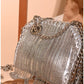 011445 — Silver chain-fringe evening bag detail, 16 × 20 × 6 (Silver)