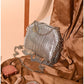 011445 — Silver chain-fringe evening bag front, 16 × 20 × 6 (Silver)