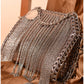 011445 — Bronze chain-fringe evening bag detail, 16 × 20 × 6 (Bronze)
