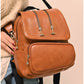 011553 — Brown zip-detail backpack front, 30 × 28 × 14 (Brown)