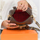 011599 — Brown mini charm barrel handbag interior, 14 × 20 × 10 (Brown)