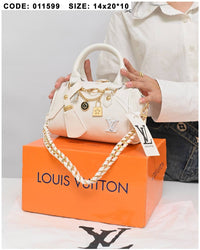 011599 — White mini charm barrel handbag front, 14 × 20 × 10 (White)